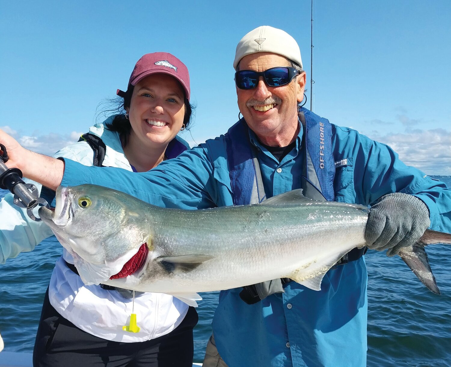 WHAT’S THE CATCH: Bluefish regulations will likely be the same as last year, three fish/person/day, no minimum size, includes skipjack bluefish. Shaina Boyle caught this 36-inch bluefish last year fishing with Capt. Dave Monti. (Submitted photo)